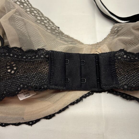 Victoria's Secret Angels Bra Black Lace Semi-Sheer Lightly Lined 34D - Picture 4 of 8